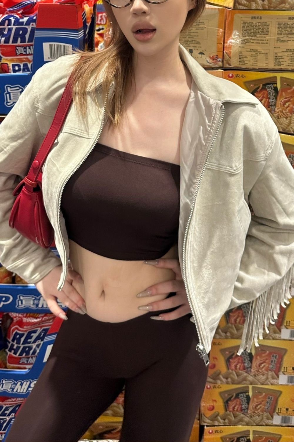 OUTTA BOX OUTTA BOX Women's Women's Suede Fringe Cropped Jacket with Lapel Collar in Beige - 3