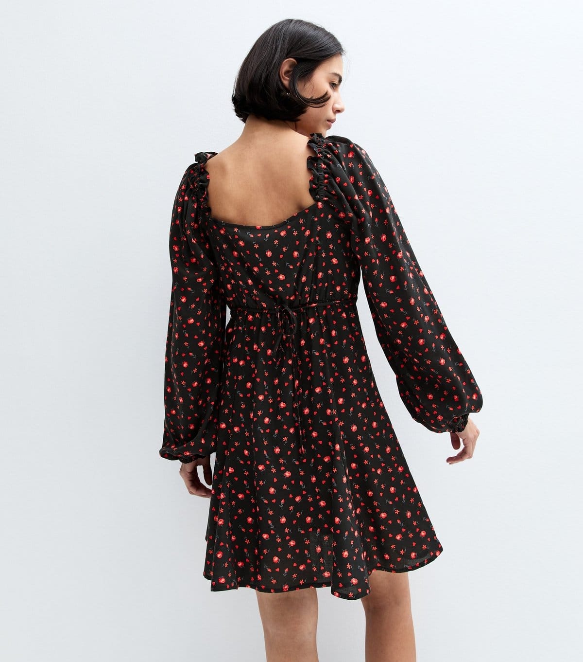 New Look Women's Black Floral Print Sweetheart Neck Mini Dress New Look - 4