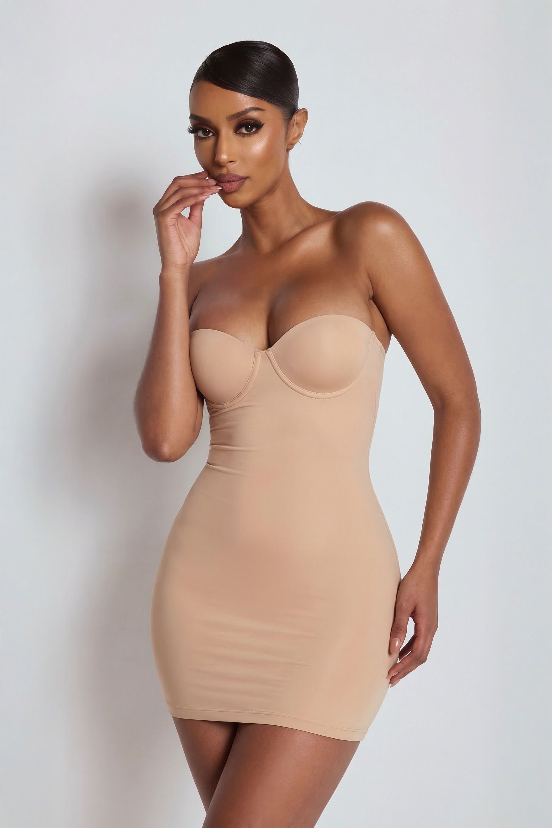 LEMONLUNAR LEMONLUNAR Women's The Sculpting Mini Dress Nude - 3