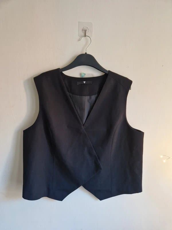 Very Black Tailored Waistcoat UK 18 Wrap Front Smart Sleeveless Blazer Vest