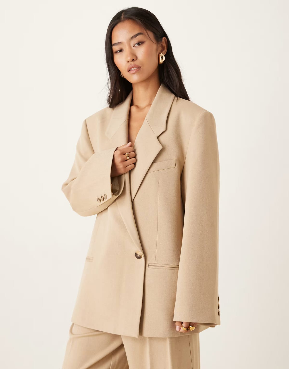 ASOS ASOS DESIGN textured oversized blazer in sand - 1
