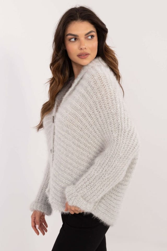Love Lace Love Lace Women's Heart Neck Cardigan Sweater in Grey - 3