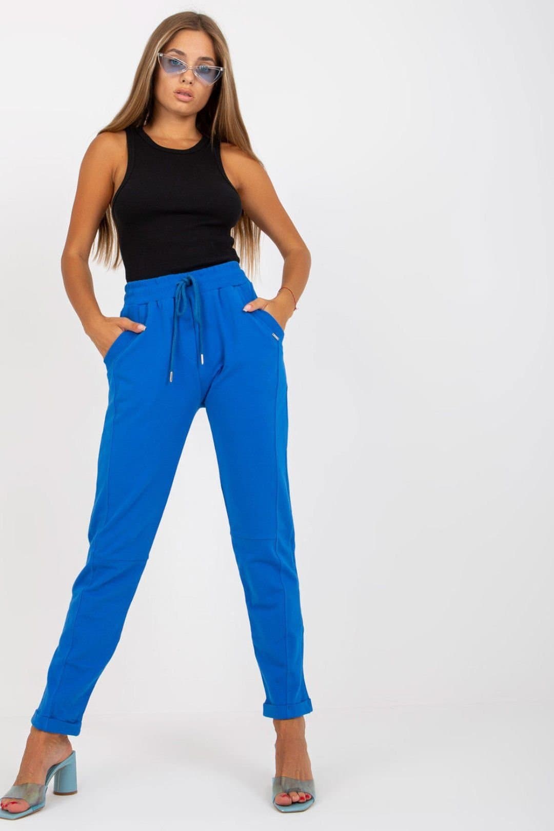 Love Lace Love Lace Women's High Waisted Sweatpants with Side Pockets in Blue