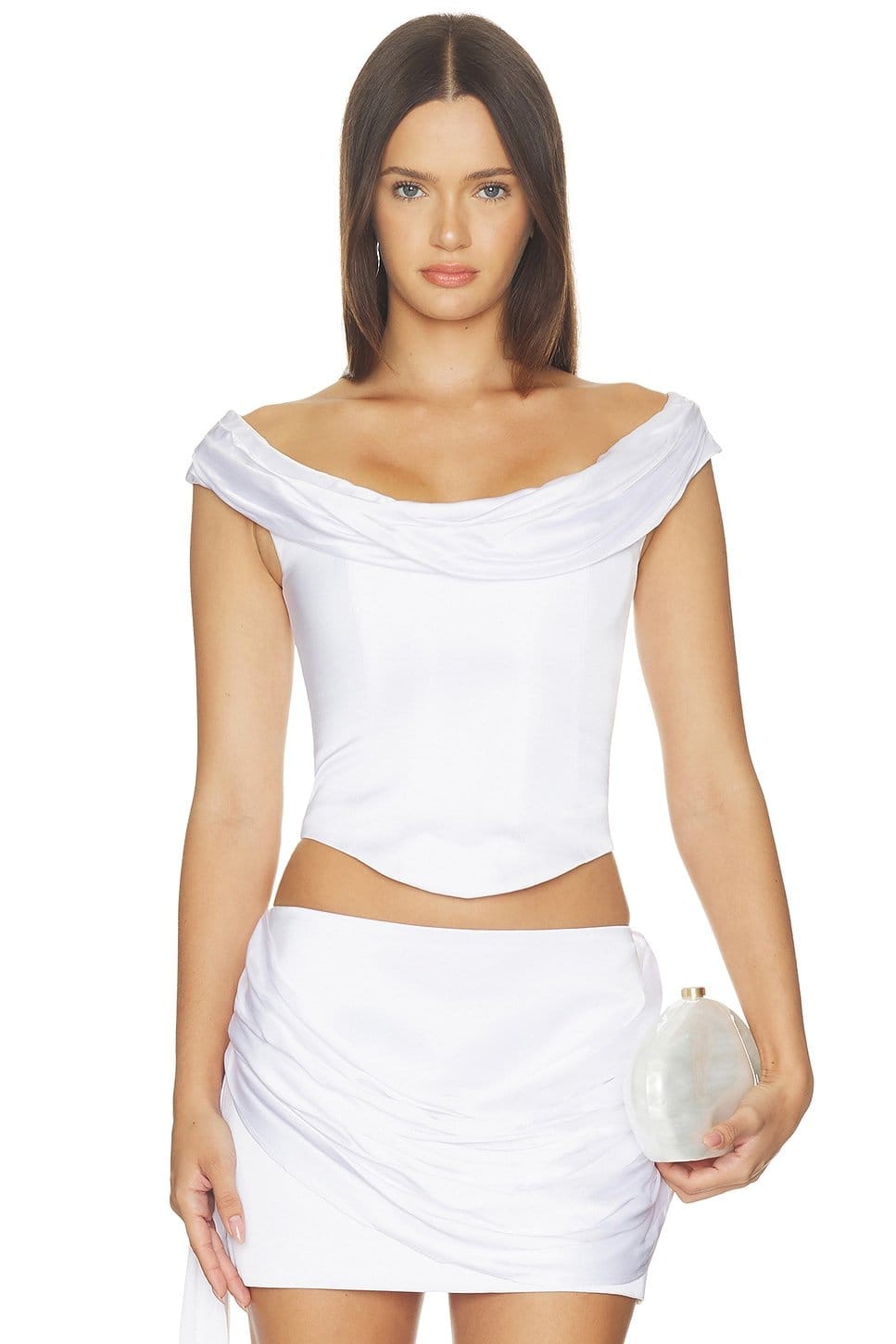 Revolve Rosalie White Off-The-Shoulder Crop Top
