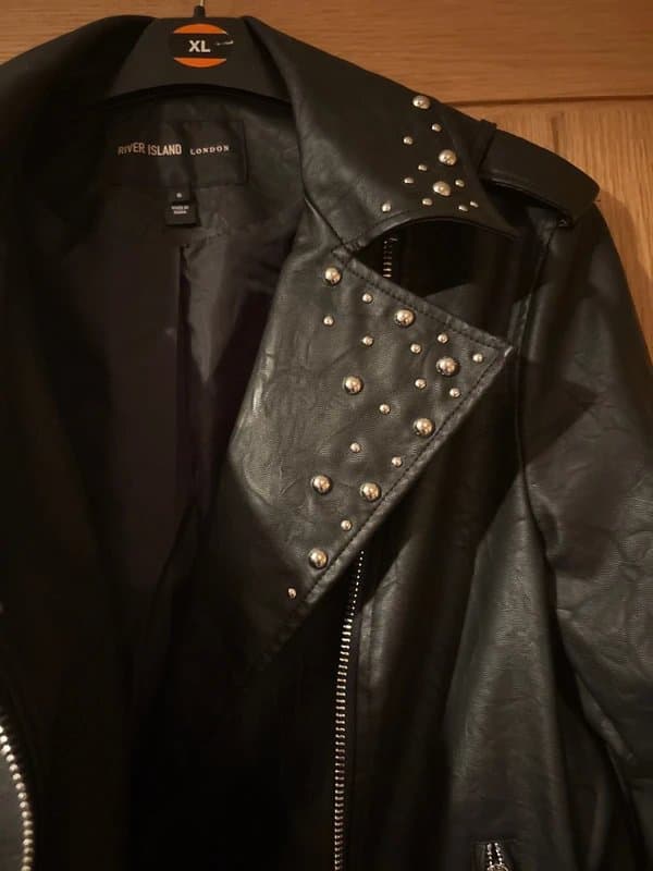 River Island River island black faux leather stud biker jacket size 6