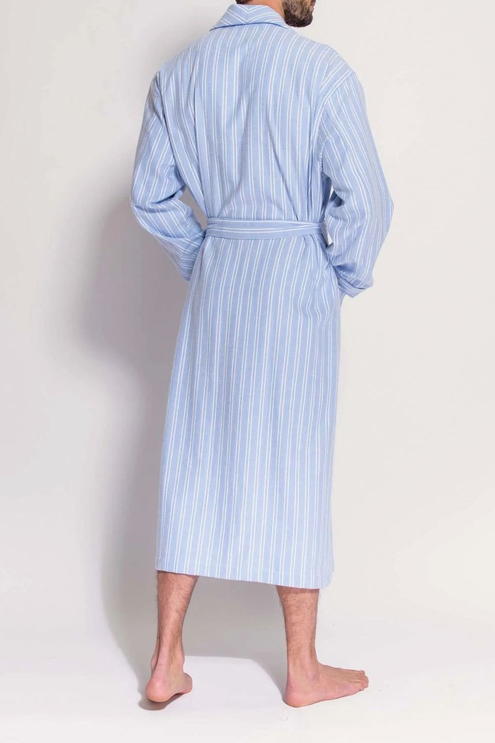 British Boxers British Boxers Men's "Westwood Blue" Stripe Brushed Cotton Dressing Gown in Light Blue - 4