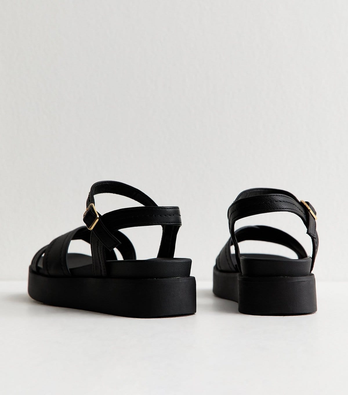 New Look Women's Black Faux Leather Cross Over Flatform Sandals Vegan New Look - 4