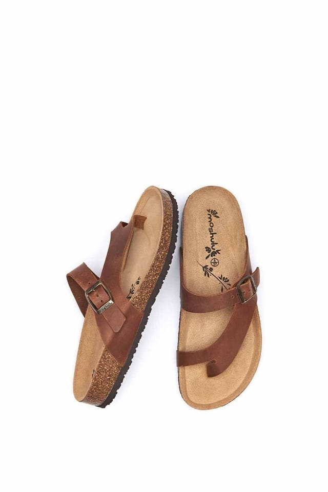 Moshulu Moshulu Women's 'Wilma Waxy' Toe-Post Cork Footbed Sandals in Tan - 2