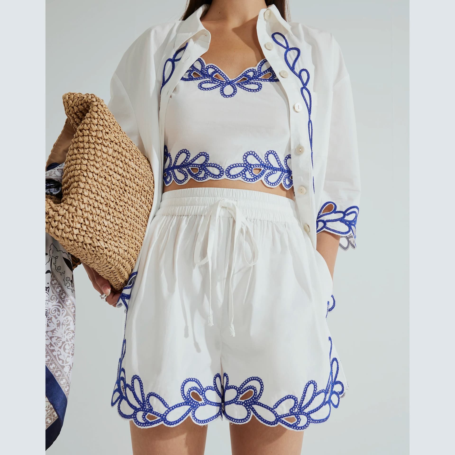 River Island River Island Womens White Embroidered Trim Shorts