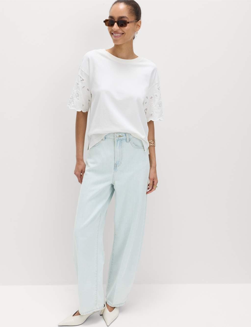 Marks & Spencer M&S High Waisted Crease Front Barrel Jeans Bleached