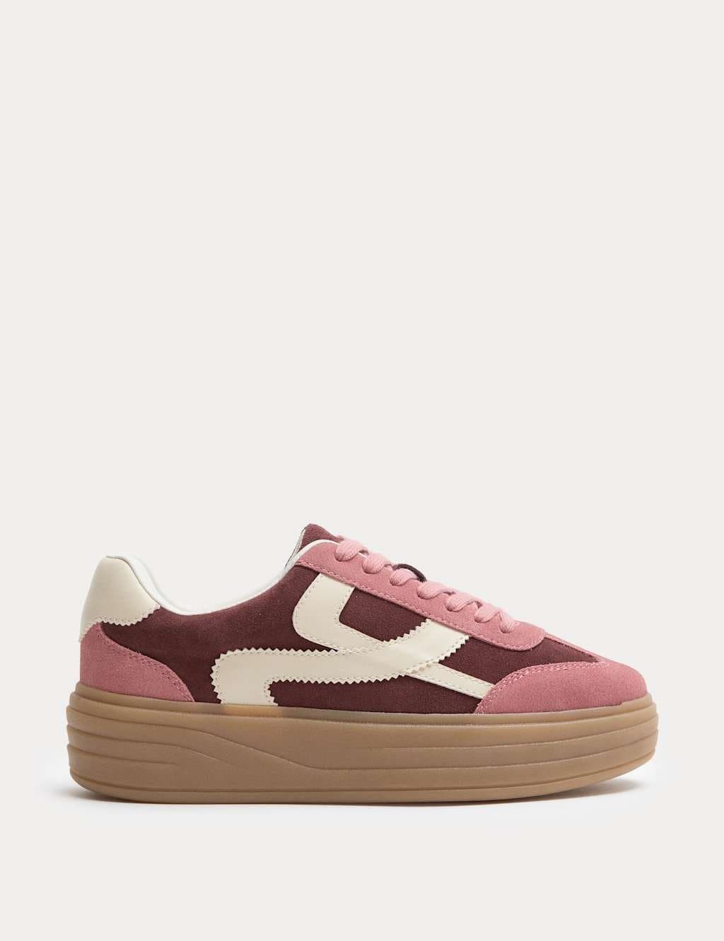 Marks & Spencer M&S Suede Side Detail Platform Trainers Burgundy