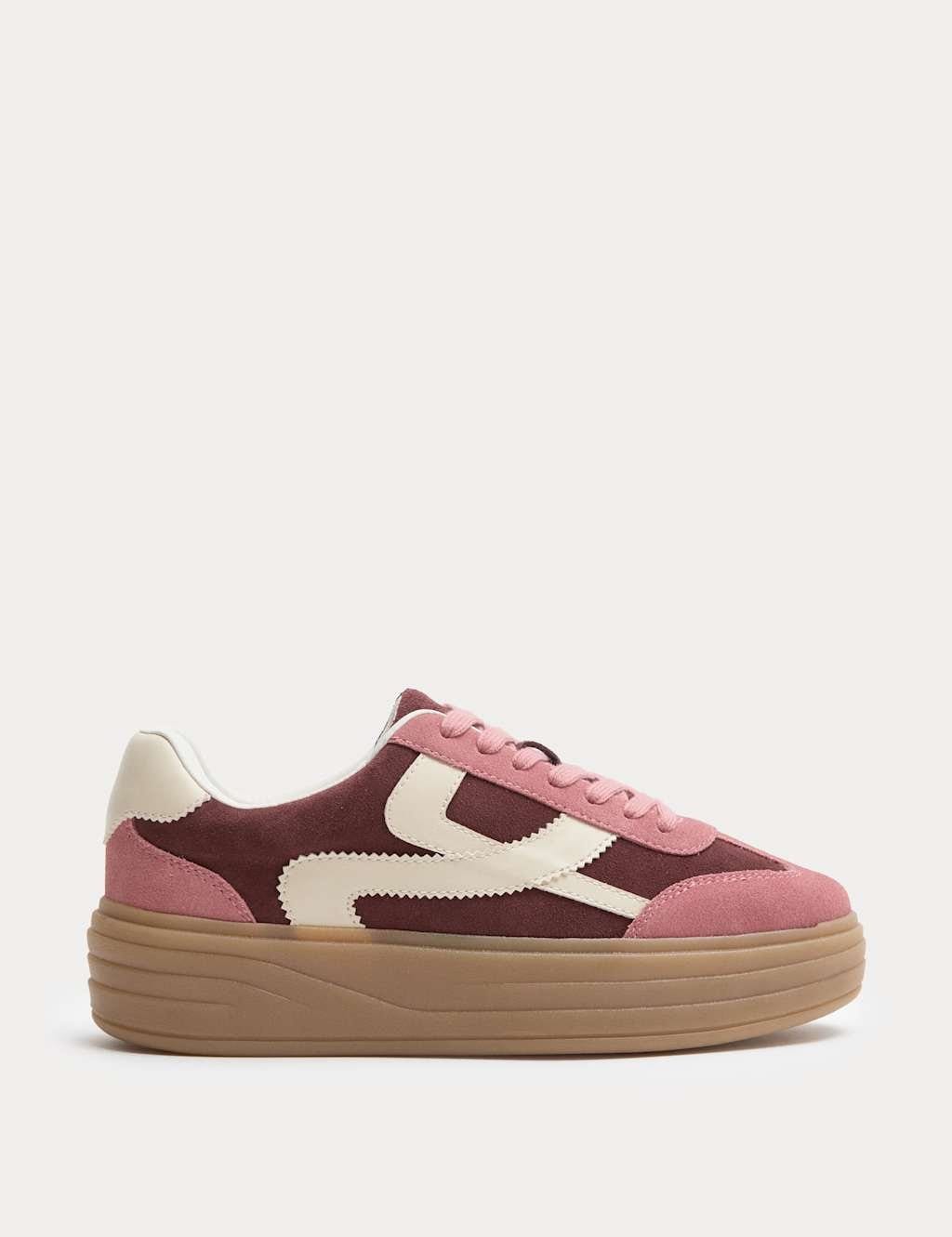 Marks & Spencer M&S Suede Side Detail Platform Trainers Burgundy - 1