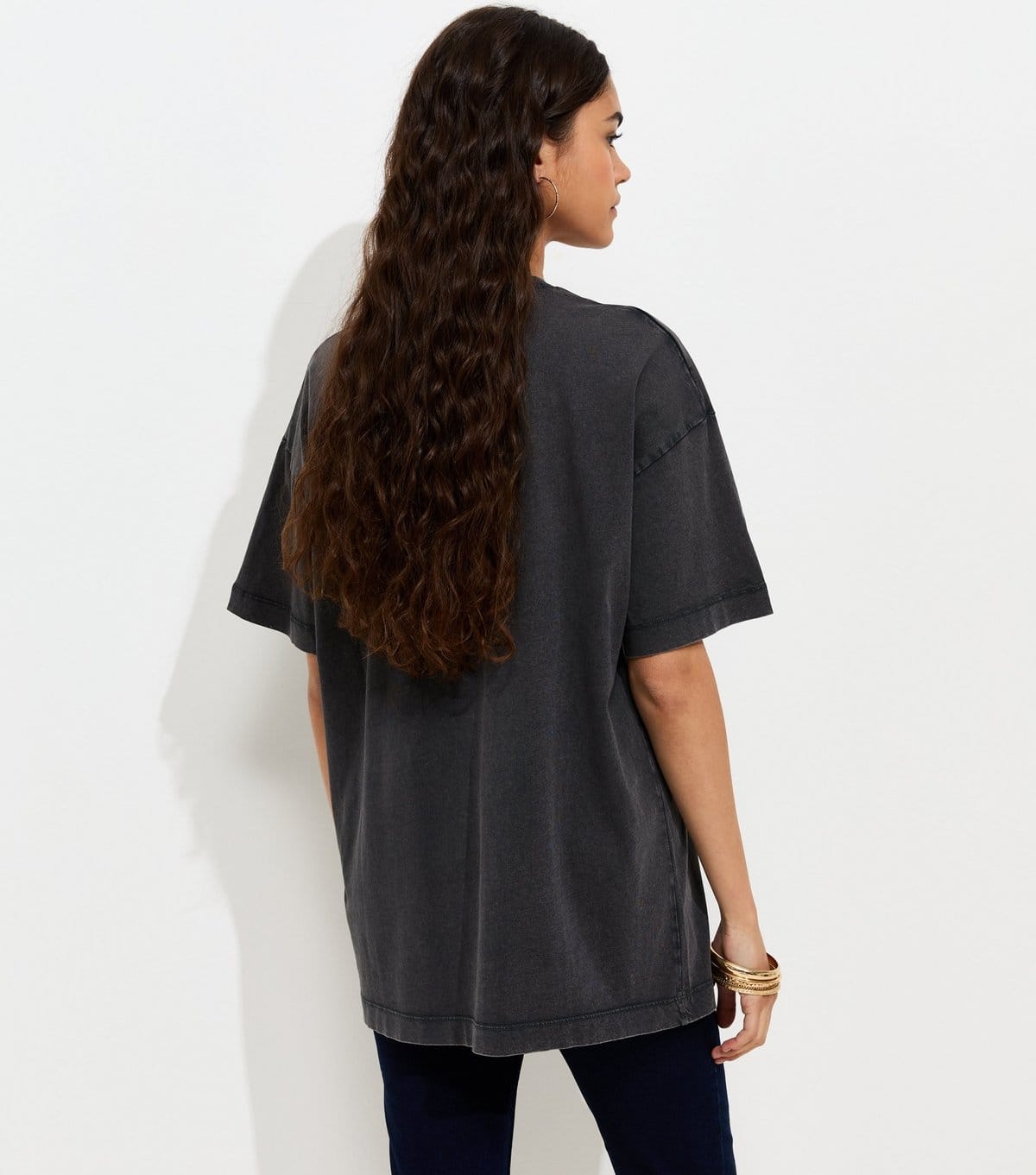 New Look Women's Dark Grey Cotton Amour Cherry Print Acid Wash Oversized T-Shirt New Look - 4
