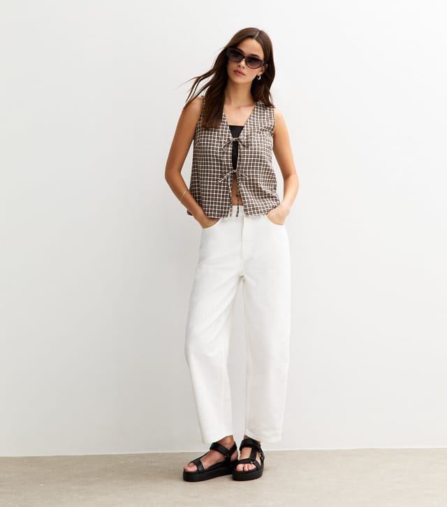 New Look Women's Black Textured Check Pattern Tie Front Top New Look - 3