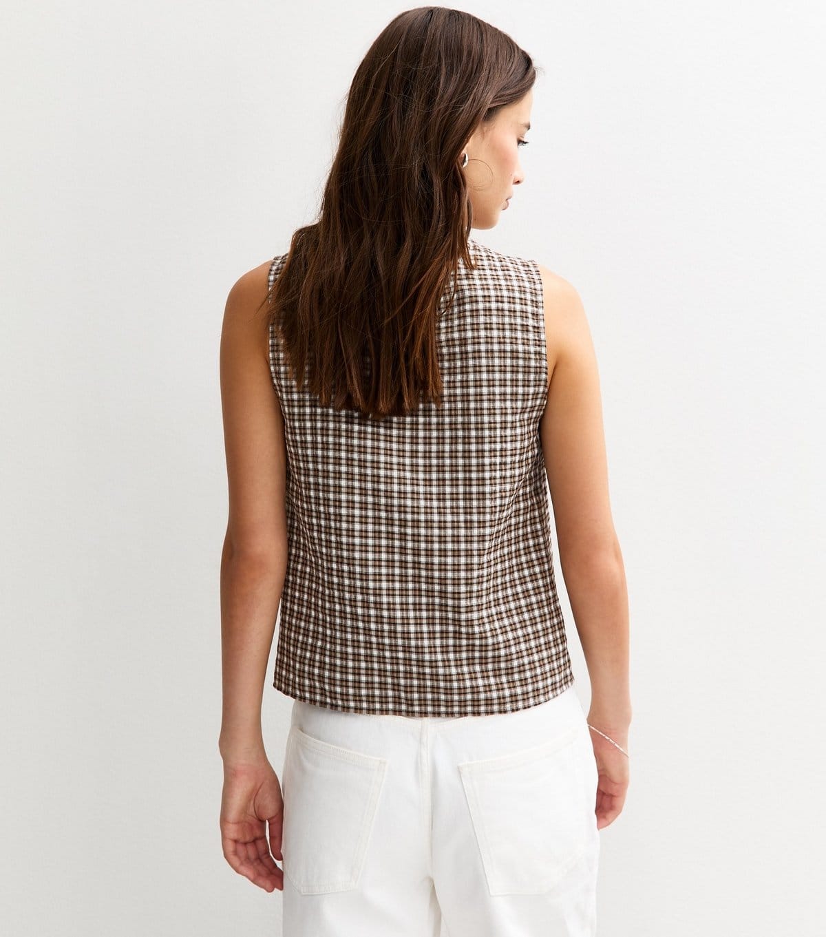 New Look Women's Black Textured Check Pattern Tie Front Top New Look - 4