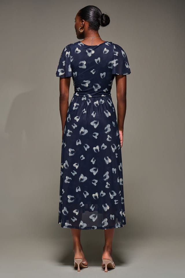 Jolie Moi Jolie Moi Women's Mesh Short Sleeve Midaxi Dress in Dark Blue - 2