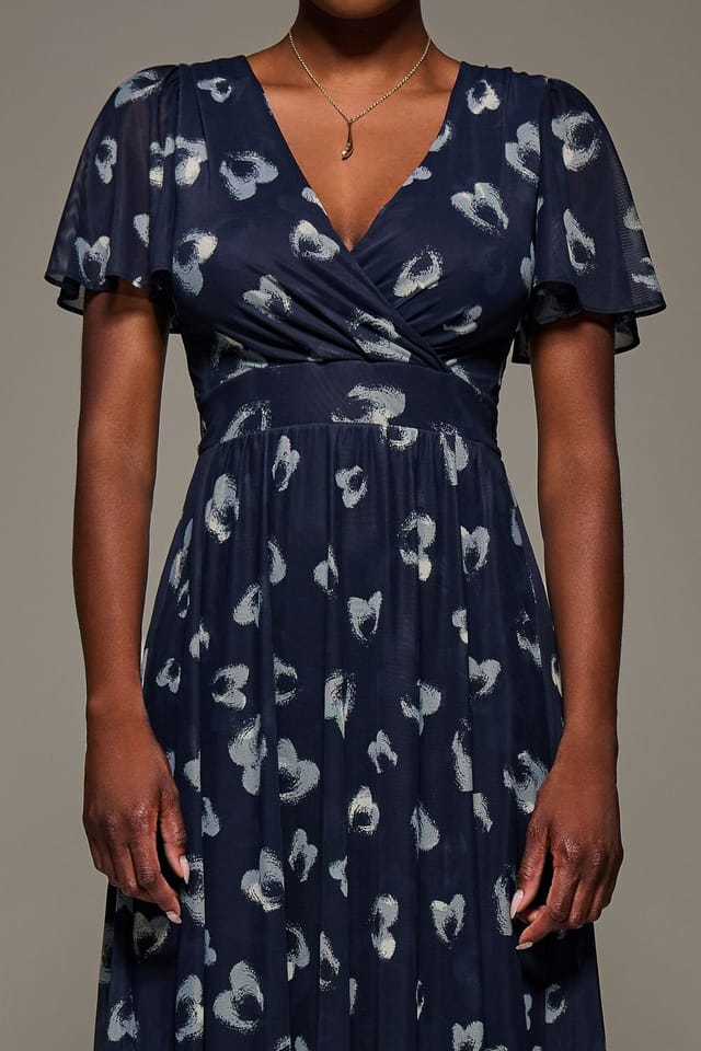 Jolie Moi Jolie Moi Women's Mesh Short Sleeve Midaxi Dress in Dark Blue - 3