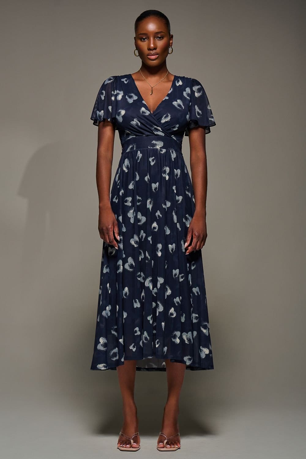 Jolie Moi Jolie Moi Women's Mesh Short Sleeve Midaxi Dress in Dark Blue - 4