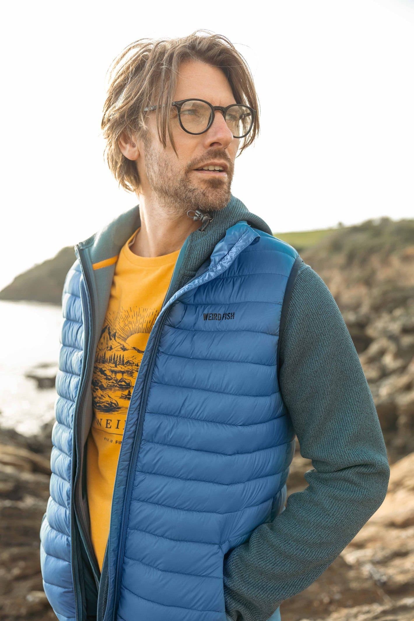 Weird Fish Weird Fish Men's Mid Blue Lightweight Padded Gilet