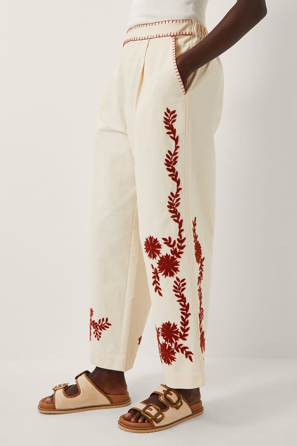 Monsoon Monsoon Women's Emilia Floral Embroidered Trousers Ivory