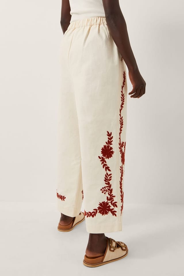 Monsoon Monsoon Women's Emilia Floral Embroidered Trousers Ivory - 2