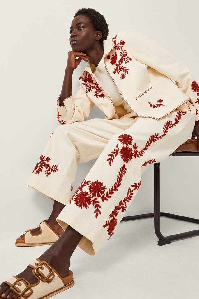 Monsoon Monsoon Women's Emilia Floral Embroidered Trousers Ivory - 3