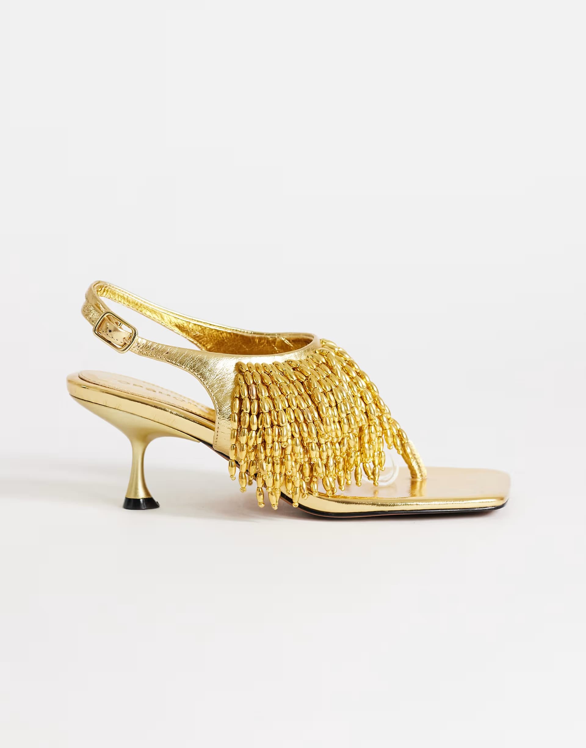 ASOS Topshop Night beaded  toe thong heeled sandal in gold