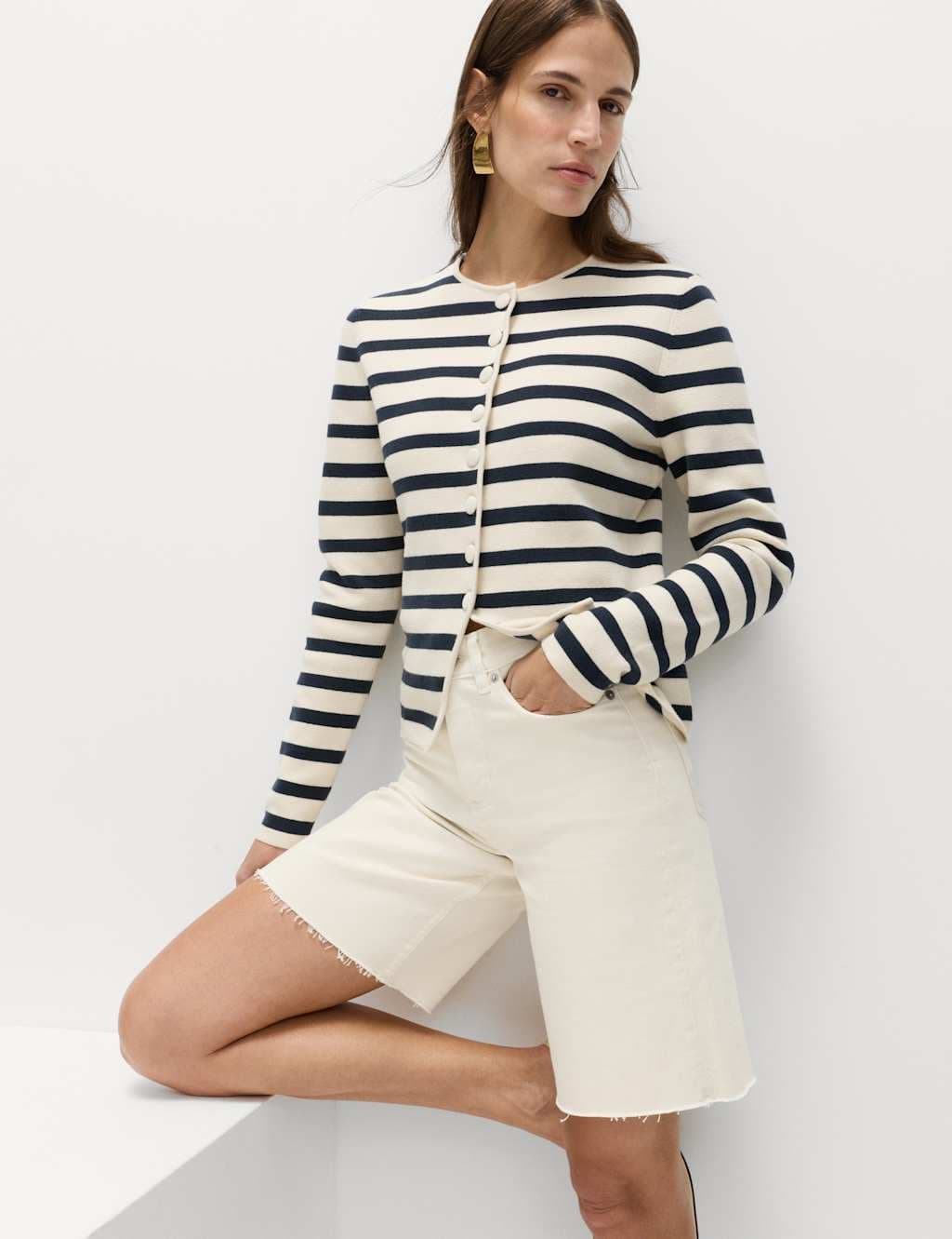 Marks & Spencer M&S Ecru Pure Cotton High Waisted Bermuda Shorts