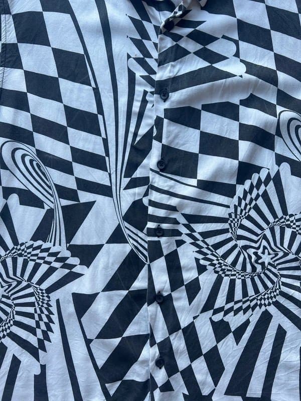 Bershka Checkerboard patterned relaxed fit oversized button up short sleeve shirt