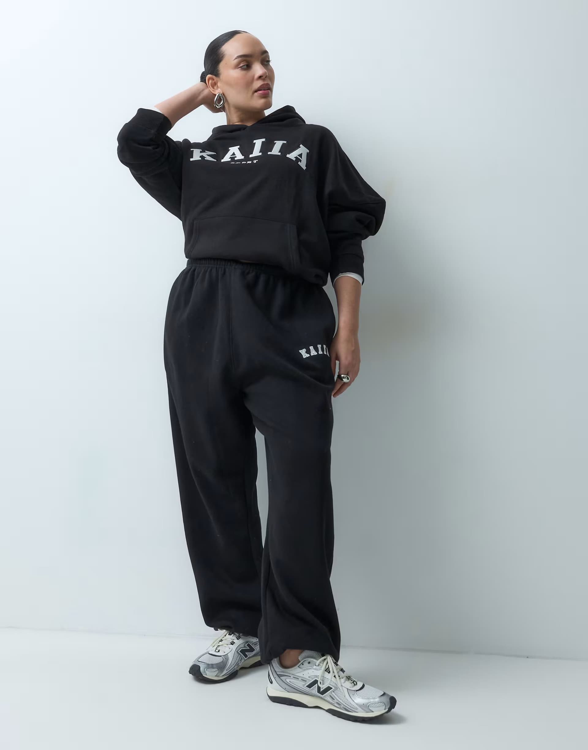 ASOS Kaiia Plus overized hoodie, cuffed joggers, wide leg joggers & shorts mix & match in black