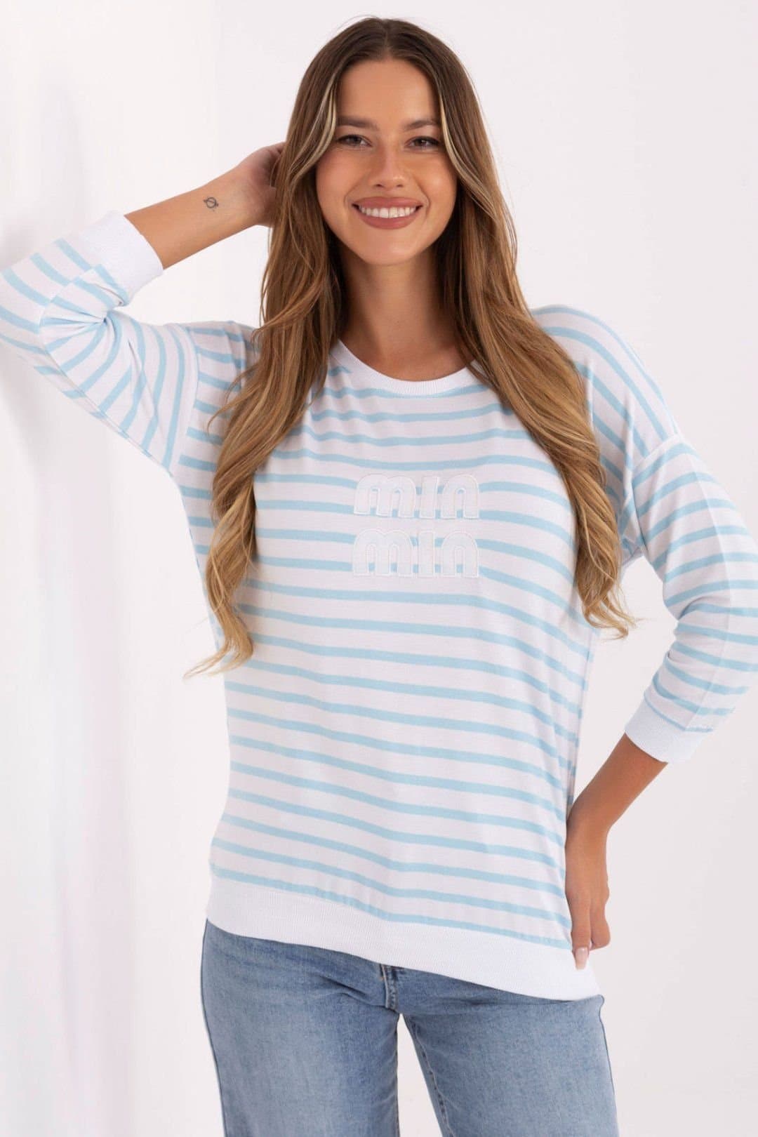 Love Lace Love Lace Women's Micromodal Elastane Casual Striped Blouse in Light Blue