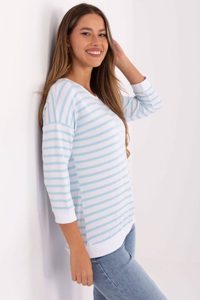 Love Lace Love Lace Women's Micromodal Elastane Casual Striped Blouse in Light Blue - 2