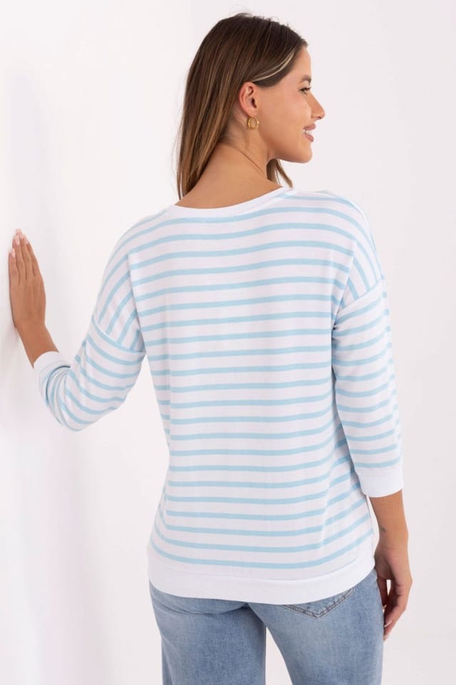 Love Lace Love Lace Women's Micromodal Elastane Casual Striped Blouse in Light Blue - 3