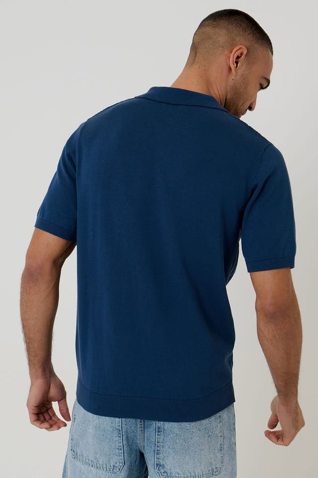 Threadbare Threadbare Men's Diamond Cable Knit Quarter Zip Polo in Blue - 2