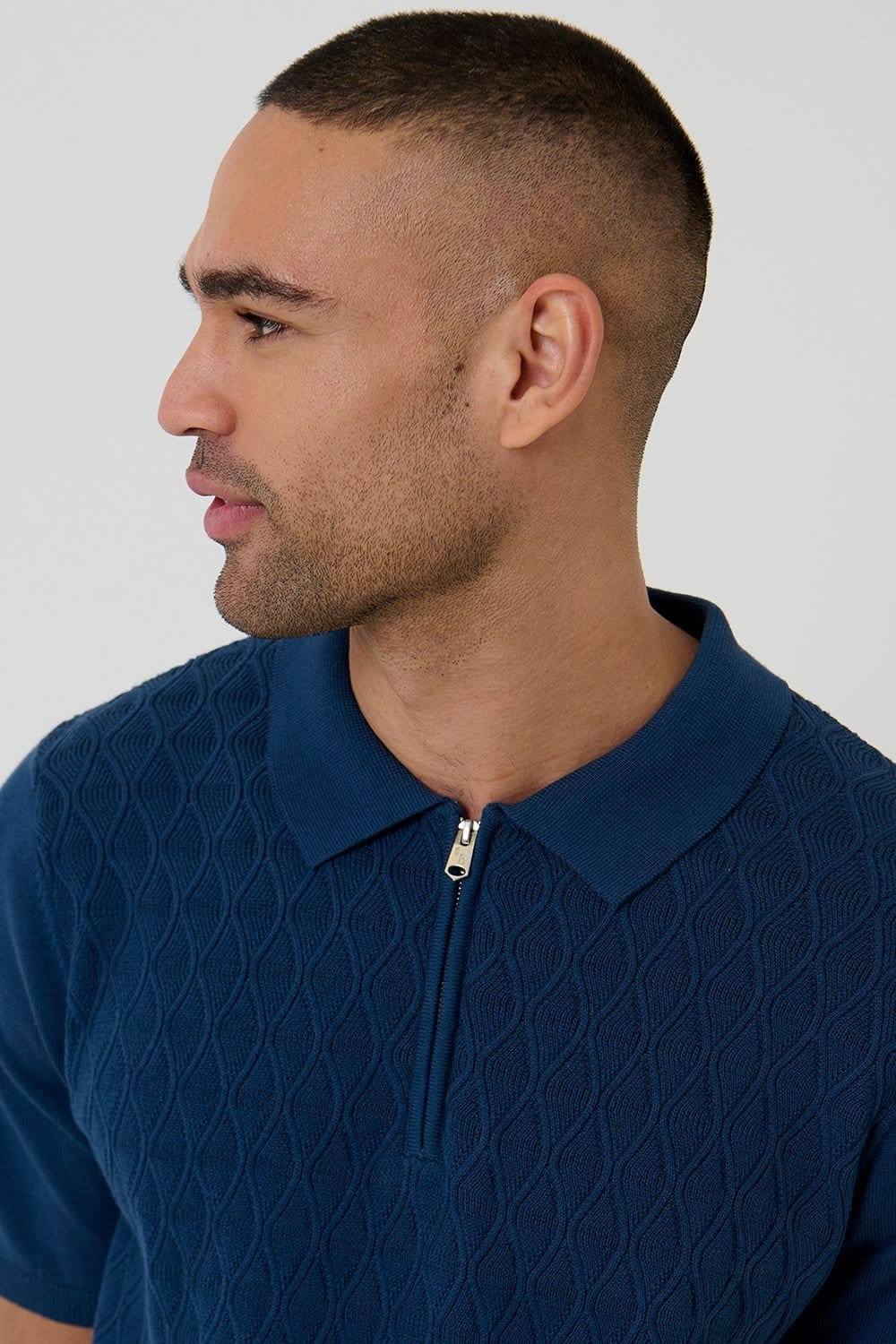 Threadbare Threadbare Men's Diamond Cable Knit Quarter Zip Polo in Blue - 4