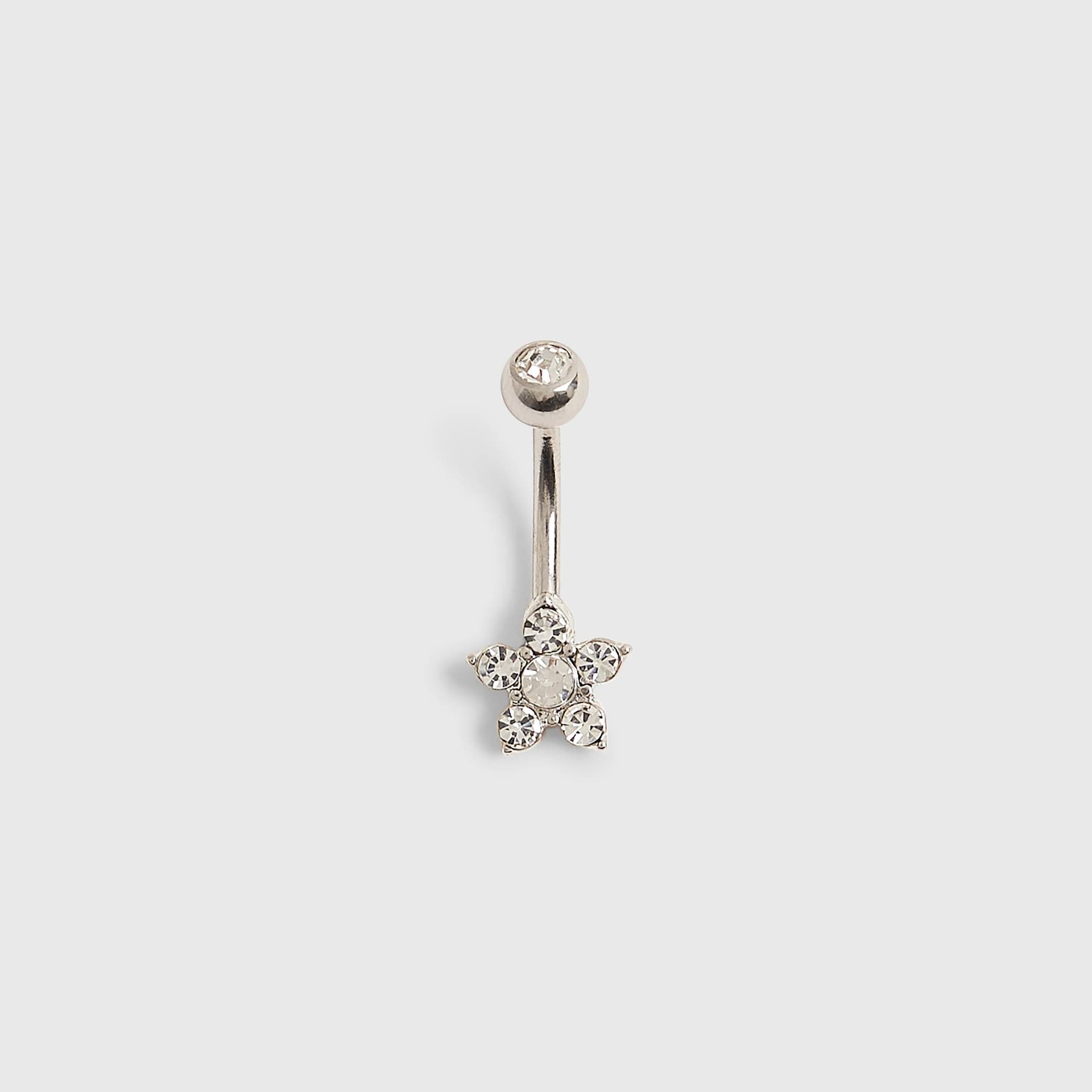 River Island River Island Womens Silver Flower Belly Bar