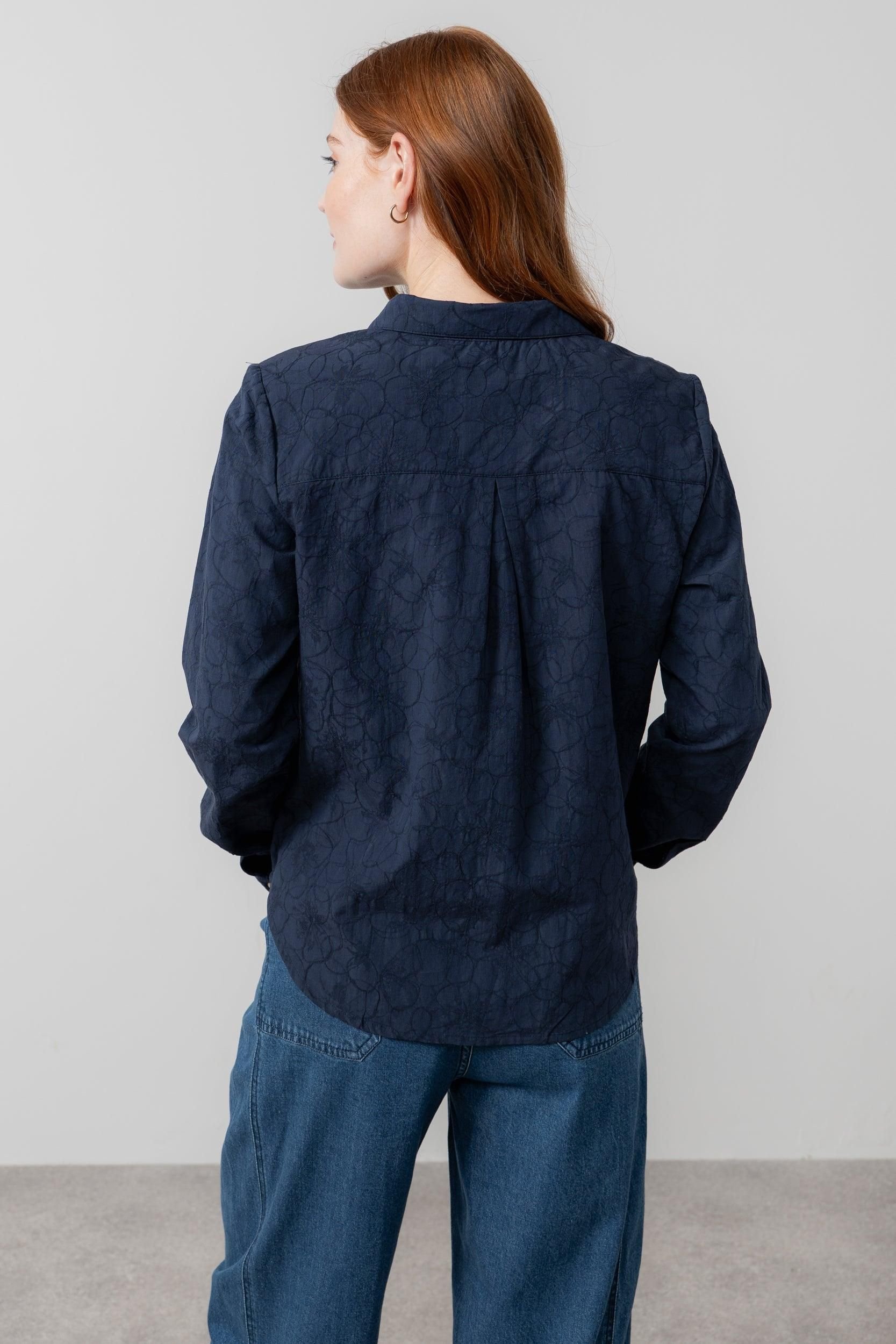 Lily & Me Lily & Me Women's Patsy Textured Jacquard Cotton Blend Long Sleeved Shirt in Navy - 4