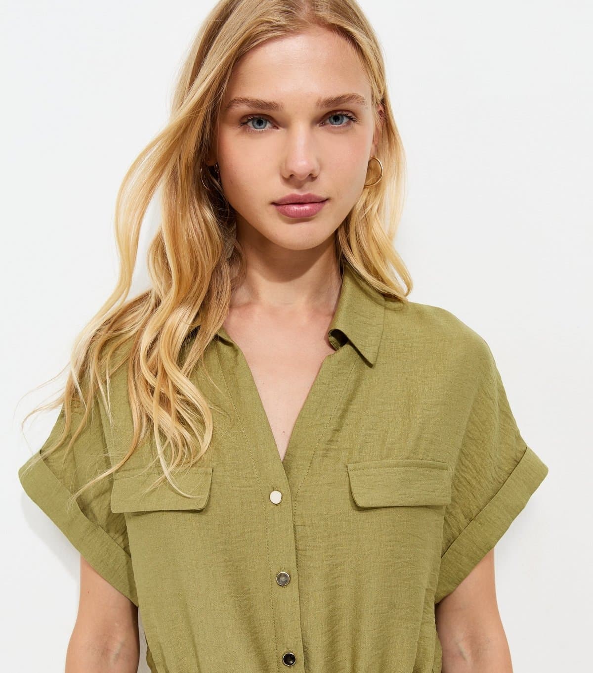New Look Women's Light Khaki Utility Tie Front Shirt New Look