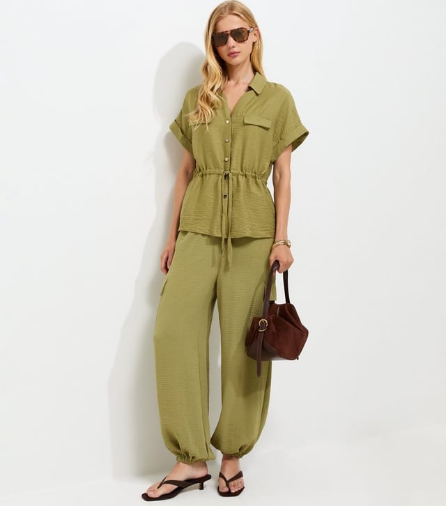 New Look Women's Light Khaki Utility Tie Front Shirt New Look - 2