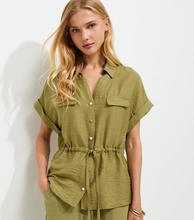 New Look Women's Light Khaki Utility Tie Front Shirt New Look - 3