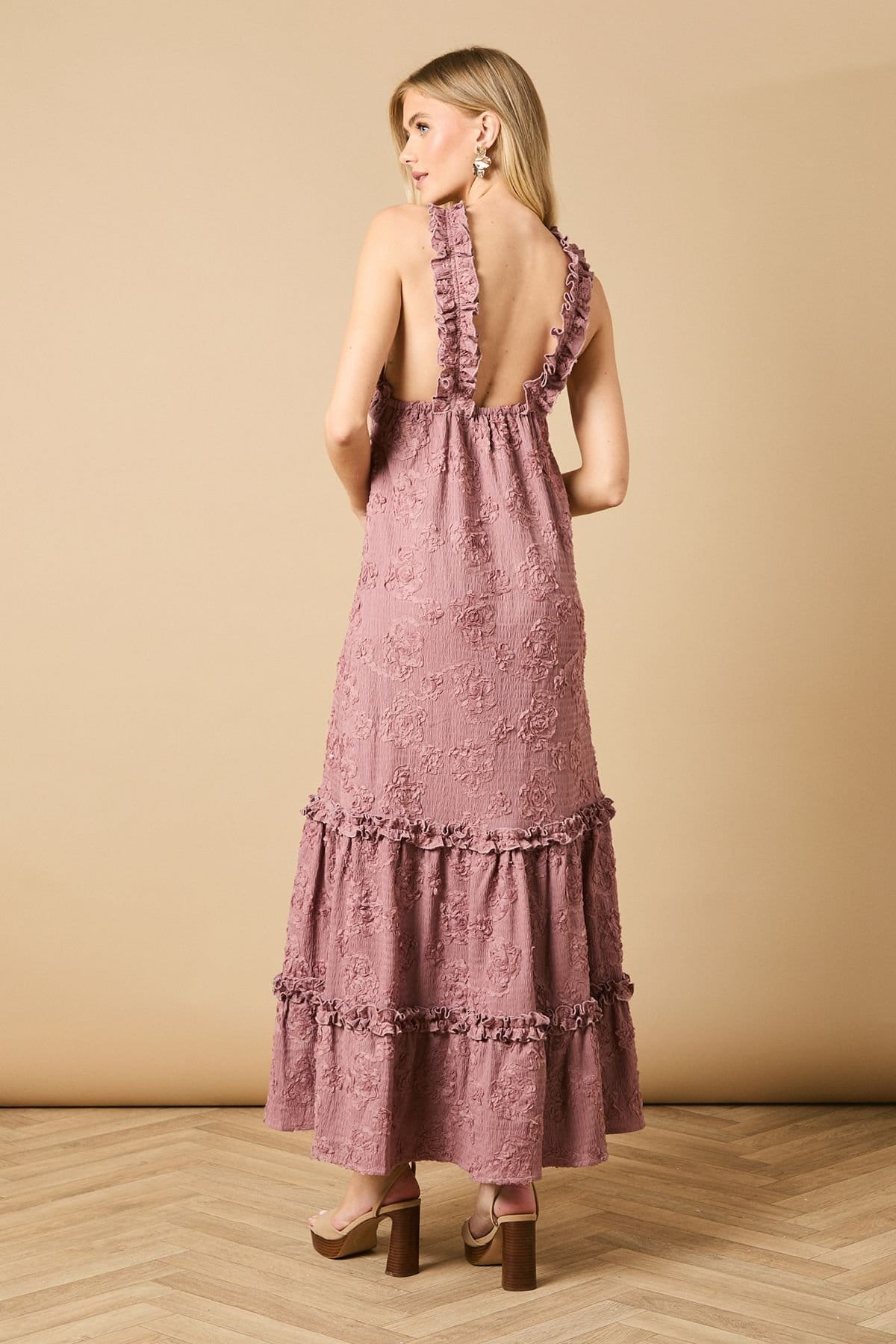 Oasis Oasis Women's Floral Ruffle Detail Tiered Maxi Dress in Rose - 4