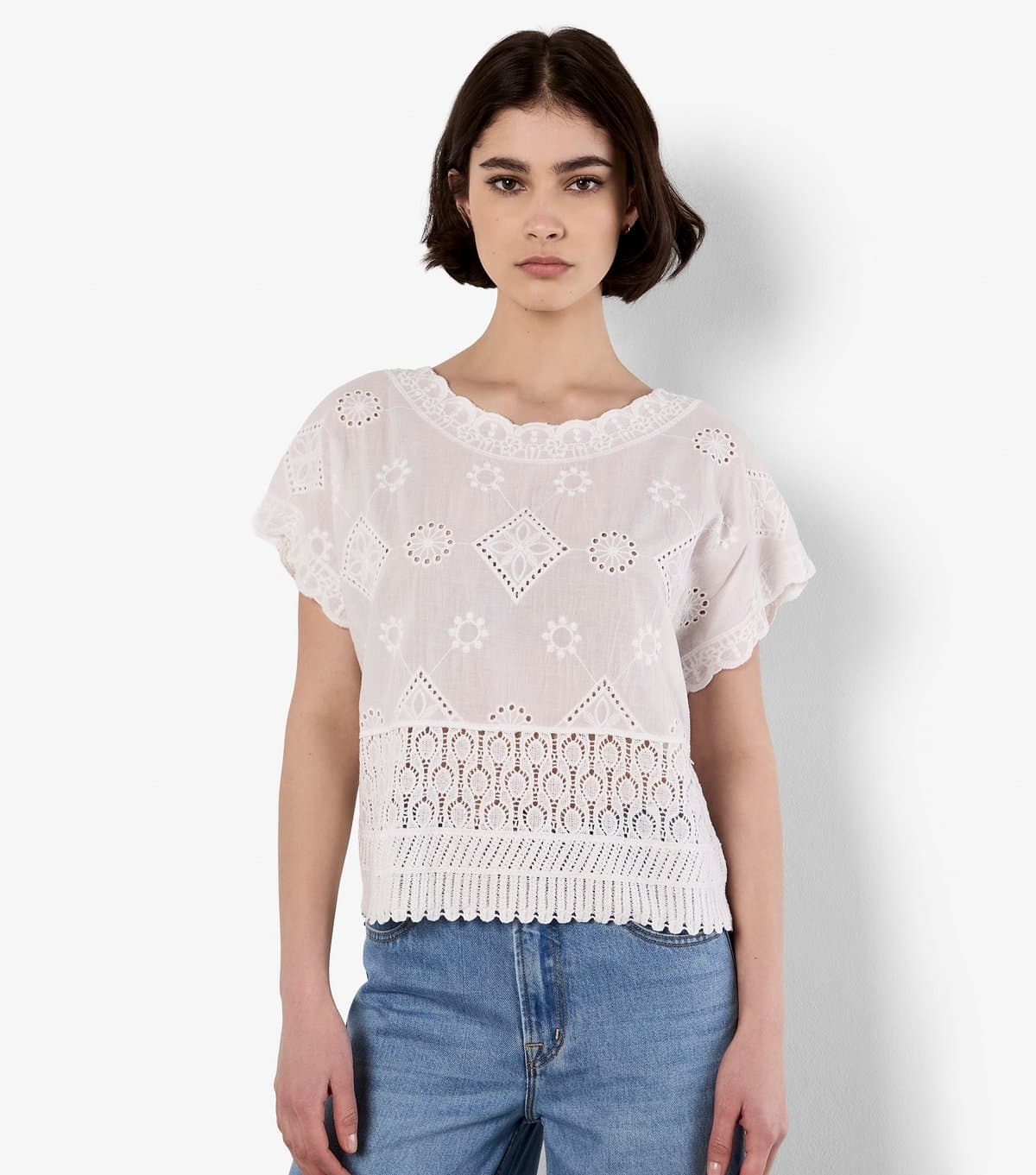 Apricot Women's White Embroidered Mesh and Lace Top Apricot New Look
