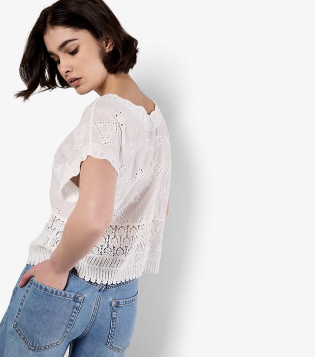 Apricot Women's White Embroidered Mesh and Lace Top Apricot New Look - 3