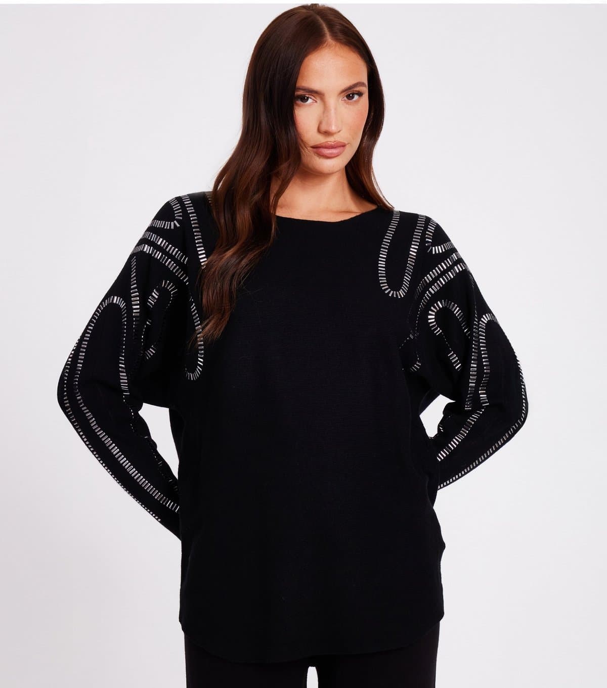 Quiz Women's Black Embellished Batwing Sleeve Jumper Quiz New Look