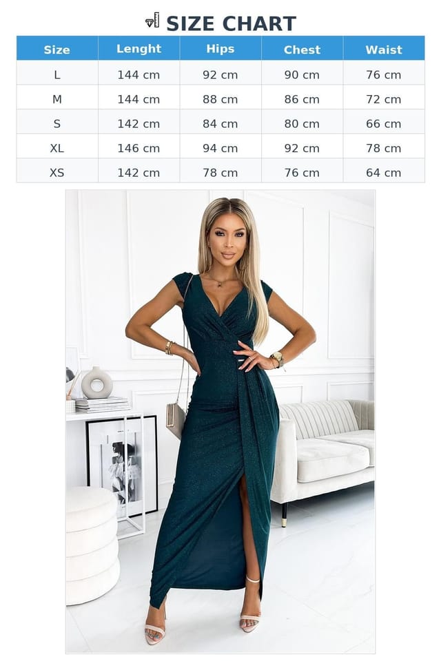 Love Lace Love Lace Women's Glitter Stretch Long Envelope Slit Dress in Green - 3