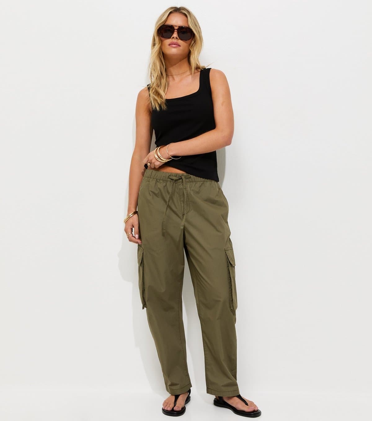 New Look Women's Petite Dark Khaki Cotton Utility Cargo Trousers New Look
