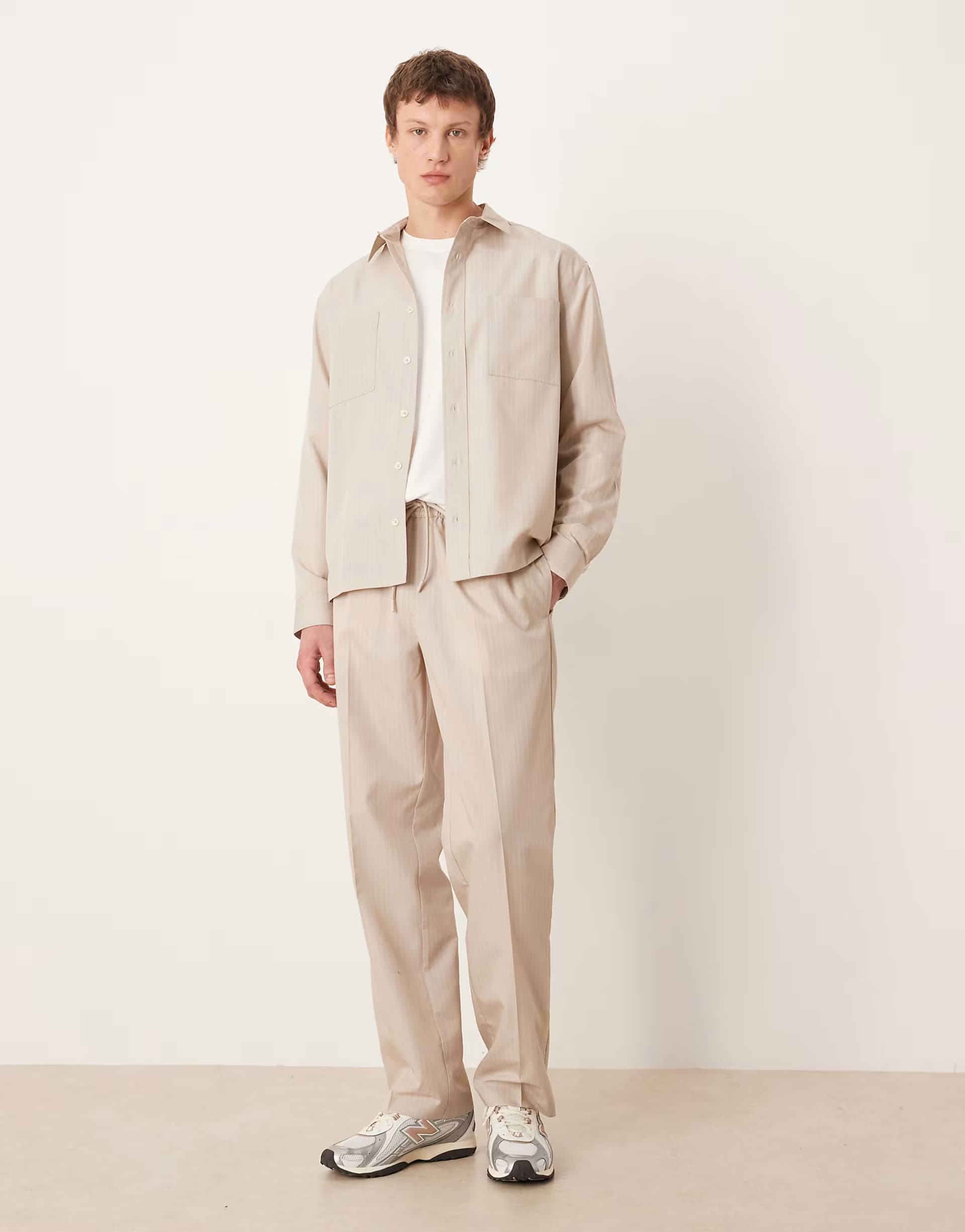 ASOS ASOS DESIGN co-ord smart regular fit stripe trouser in stone