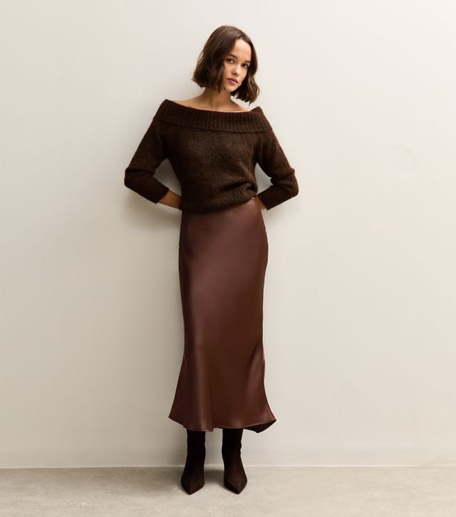 New Look Women's Dark Brown Satin Bias Cut Midi Skirt New Look - 2
