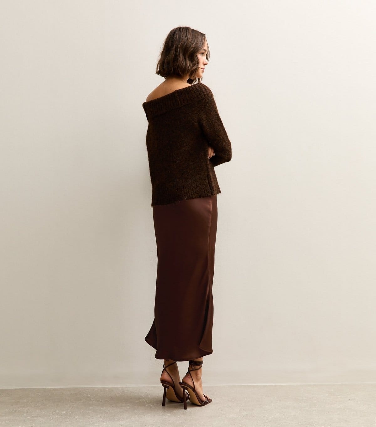 New Look Women's Dark Brown Satin Bias Cut Midi Skirt New Look - 4