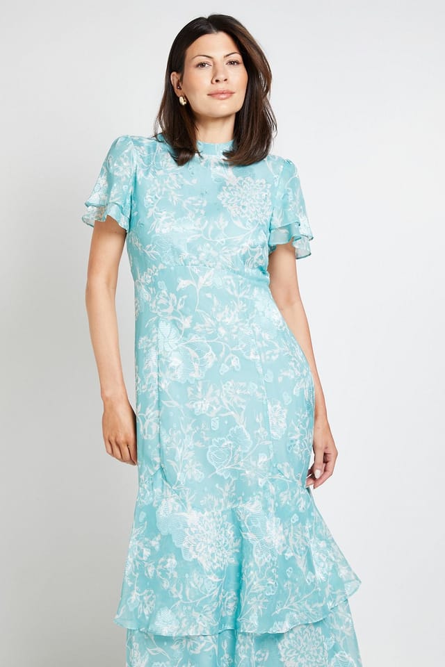 Wallis Wallis Women's Floral Burn Out Ruffle Midi Dress in Sage - 2